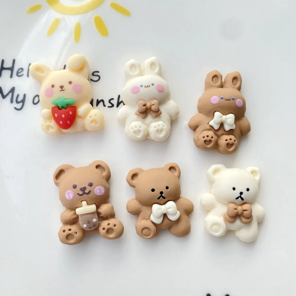 Jewelry Making Supplies Craft Supplies Doll Handmade Accessories 20Pcs Cartoon Bear Rabbit Animal Flat Back Planar Resin DIY Kids Bowknot Hairpin Earrings Crafts Materials Scrapbook Arts Patch