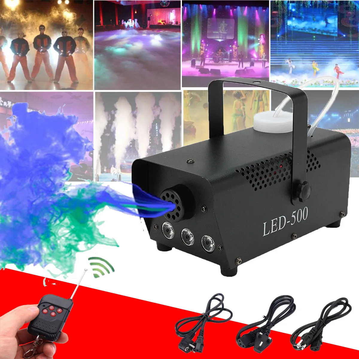 

500W disco colorful smoke machine mini LED remote fogger ejector dj Christmas party stage light fog machine With Remote control