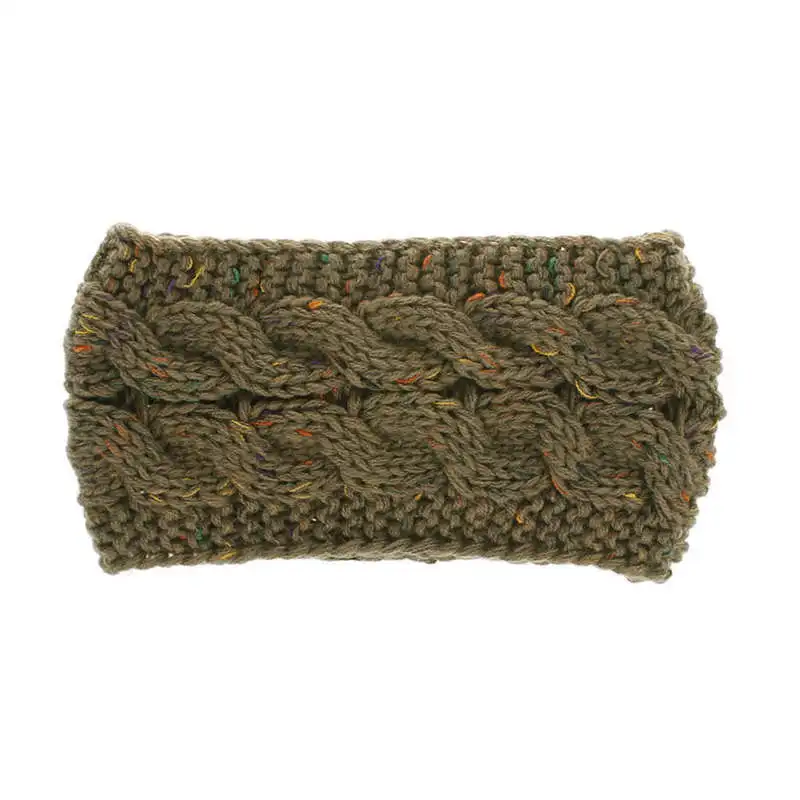 Khaki Yarn Color Весенне-зимняя теплая повязка на голову с ушками для женщин, вязанная повязка для волос, эластичная чалма широкие аксессуары для волос - Цвет: Khaki Yarn Color