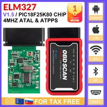 ELM327-chip para leitor de código Android/IOS/PC Torque OBDII, com Bluetooth V1.5 PIC18F25K80, wi-fi de 4mHz cristal, ELM327 USB FTDI