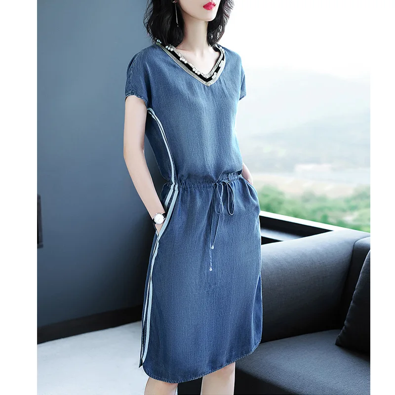 

Ozhouzhan Casual Spring Clothing 2019 New Style Women's Fashion Slimming V-Neck Denim Skirt Very Fairy of France Non-mainstream