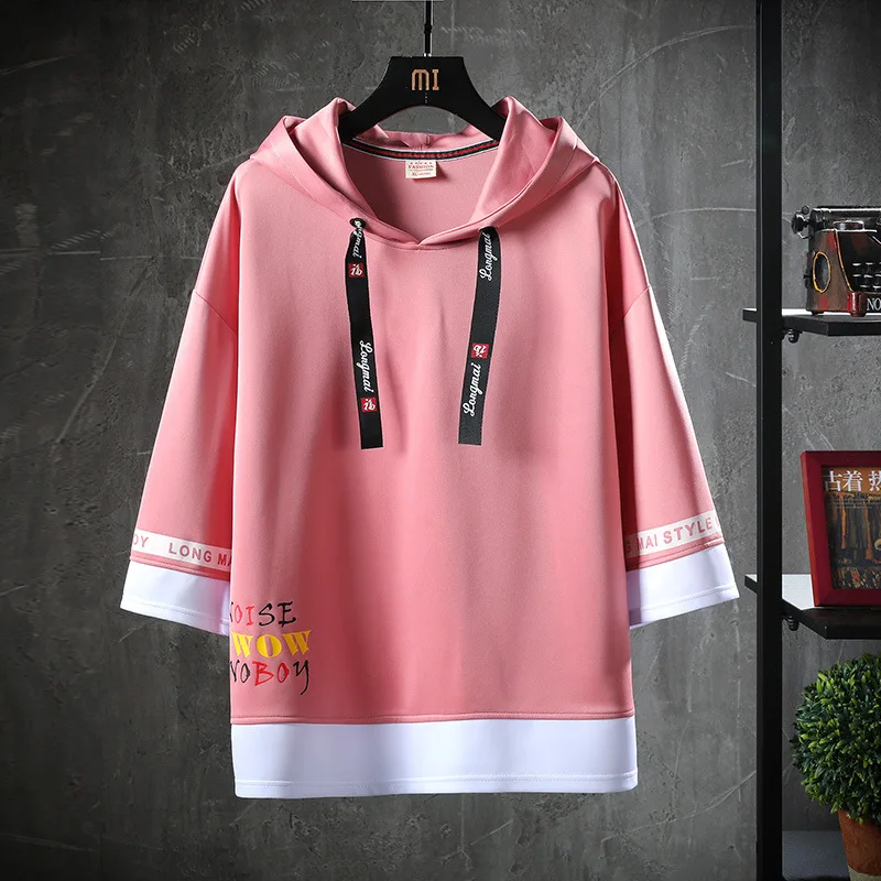 

2021 new men's spring and autumn two piece fashion brand Hoodie loose half sleeve top men's Hoodie