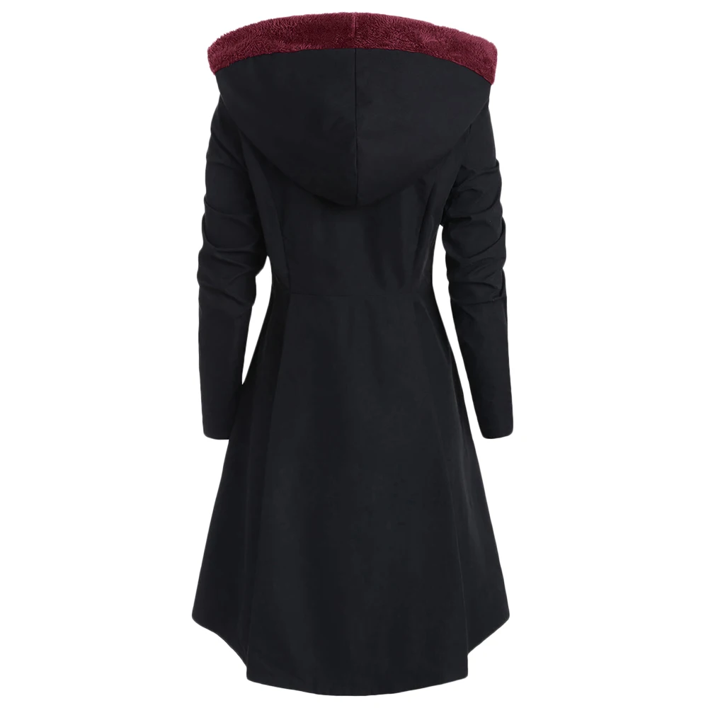 ROSEGAL, большой размер, 5XL, с капюшоном, с юбкой, пальто, длинное, с капюшоном, однобортное, толстое, для женщин, готическое, пальто, платье, зимнее, элегантное, ветровка