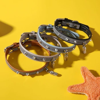 

Faux Leather Cat Dog Reflective Collar with ID Tag Capsule Pendant Punk Rock Spiked Rivet Adjustable Necklace Loop