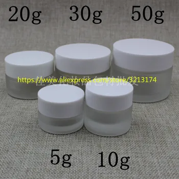 

5g 10g 15g 20g 30g 50g clear frosted glass cream jar white plastic lid, cosmetic eye mini sample mask cream facial container
