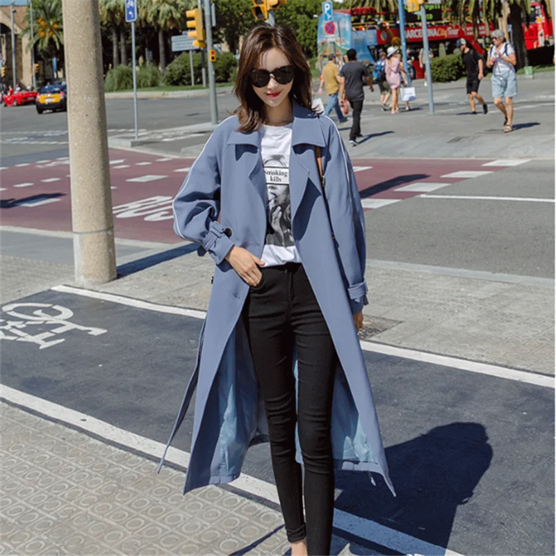 

New Women's Mid-length Slim Double Breasted Belt Chic Casual Trench coat Outerwear Spring 2020 Female Plus size Windbreaker Coat