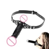 EXVOID Slave Restraint Realistic Penis Double-Ended Dildo Gag Mouth Plug BDSM Bondage Head Strapon Open Mouth Gag Adult Game 1