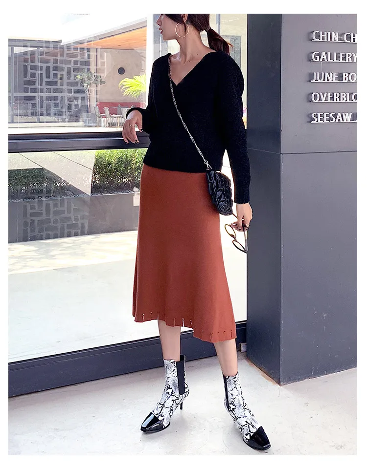 Jielur осень зима новинка юбки женские вязаные эластичная талия сплошной цвет Jupe Femme юбка с высокой талией Faldas Mujer Moda