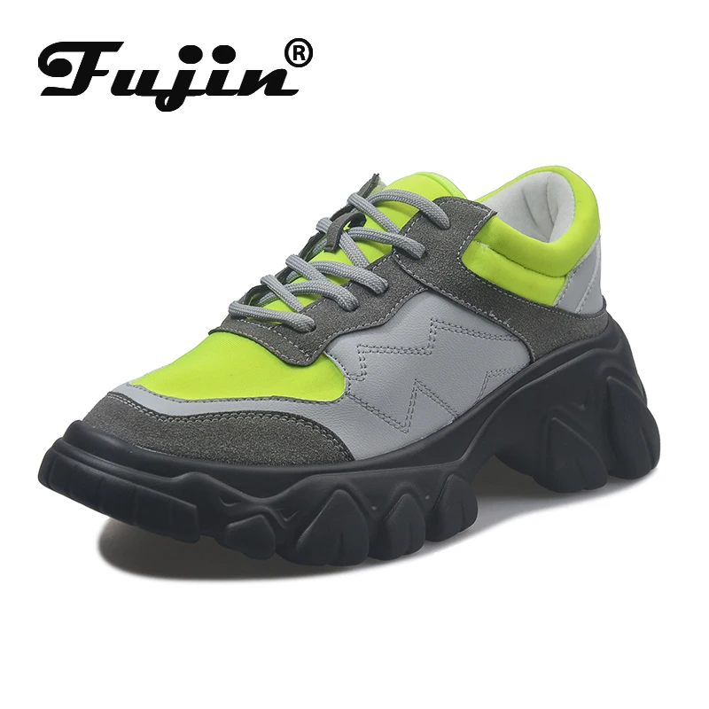 

Fujin Women Vulcanize Shoes Spring Dropshipping Casual Mesh Cross Tied Mixed Colors Fashion Thick Bottom Student Women Sneakers