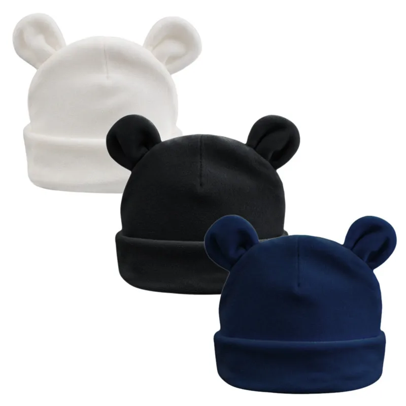 White Bear Set 3 Полиэфирная шапка для новорожденных девочек; мягкая шапка с хлопковой подкладкой для маленьких мальчиков; теплая удобная шапочка с милыми ушками для младенцев; сезон зима-весна - Цвет: White Bear Set 3