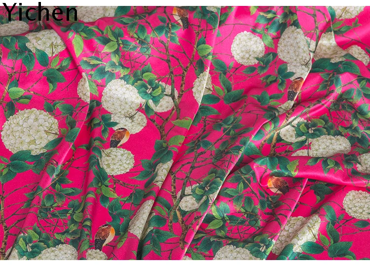 Широкий 140 см цветочный принт натуральный шелк ткань эластичный атласный материал печать 20 Momme тутового шелка
