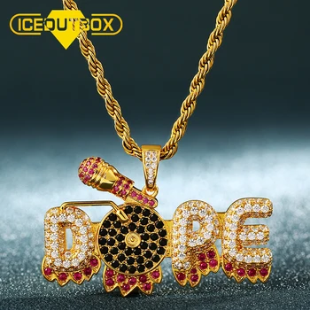

ICEOUTBOX Letter DOPE Pendant Necklace For Women Men Personality Design Phonograph Microphone Men Hip Hop Jewelry Special Gift