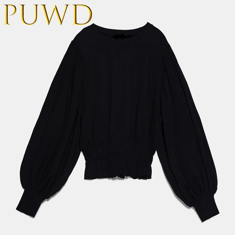 Женская повседневная кофта с длинным рукавом PUWD черная круглым вырезом и