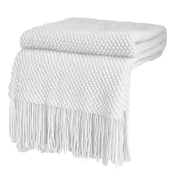 

Autumn Winter Modern Travel Couch Cover Nap Lightweight Bubble Textured Sofa Bed Knitted Throw Blanket Solid With Tassels