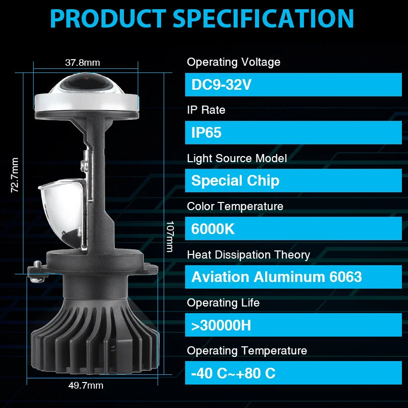 T1 H4 LED Headlights Car H4 Mini Projector Lens Fog Light Canbu 6000K White DC9-32V High Low Beam Headlight 8000LM Auto Led Bulb