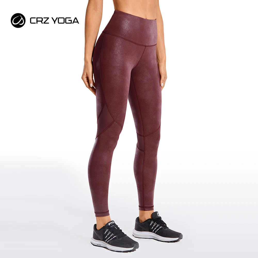 Crz yoga matte revestido de couro falso textura legging treino malha calças  apertadas com Drawcord-25 polegadas - AliExpress