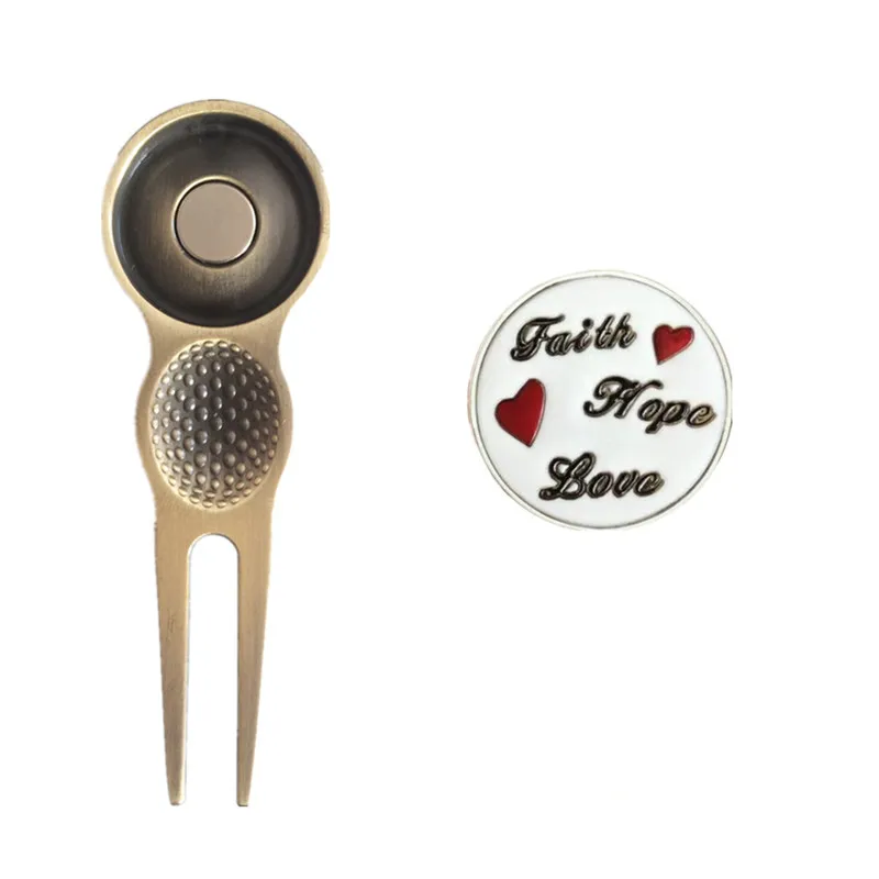 Finger Ten Golf Divot инструмент для ремонта магнитного металла с шариковым маркером выдвижные аксессуары инструменты для обучения оптом - Цвет: Red Heart