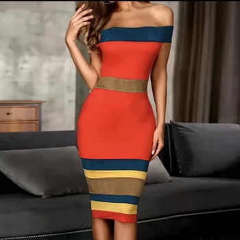

Top Quality Bandage Dress Elegant Fashion Bodycon Slash Neck Women Evening Party Dresses