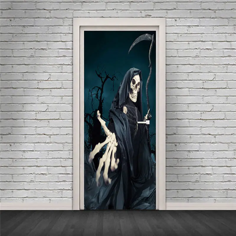 Door sticker Призрак Череп дверь стикер s Хэллоуин дверь стикер декоративная живопись для спальни Гостиная ТВ настенное украшение, настенное стикер s@ 25 - Цвет: Door sticker