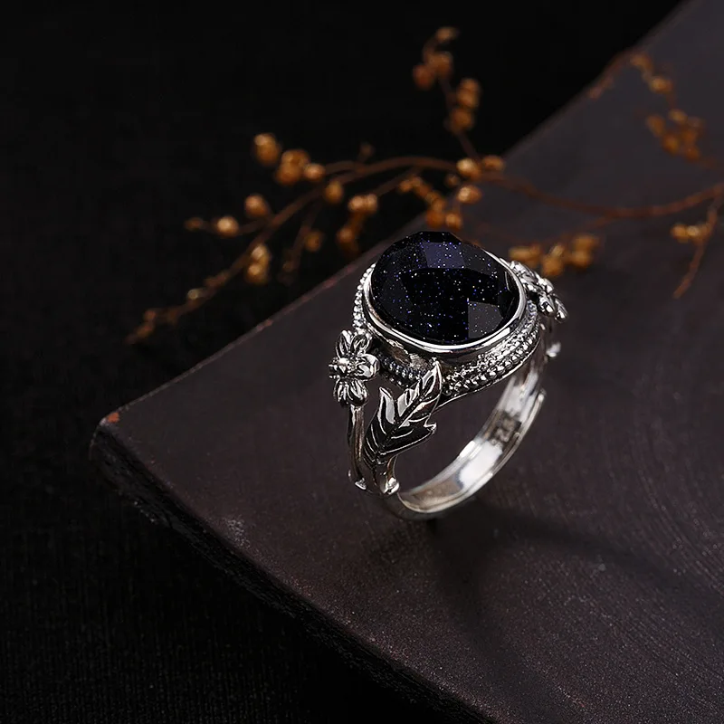 V.YA, женское Открытое кольцо с натуральным камнем, 925 пробы, серебряные ювелирные изделия, полудрагоценный камень и Марказит, кольца для женщин, женские подарки - Цвет основного камня: Темно-синий