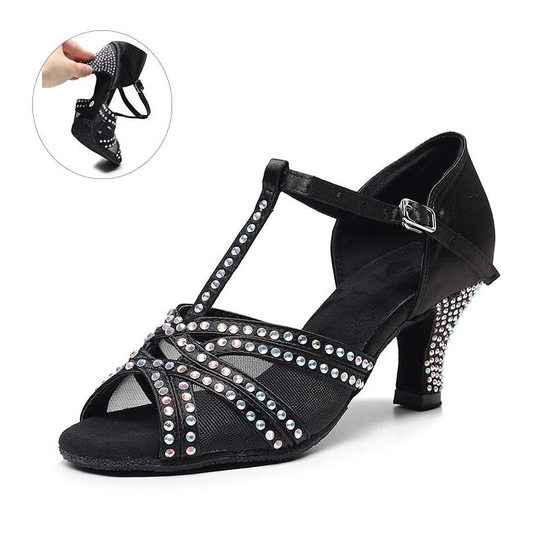 Girls Rhinestone Ballroom Latin Dance Shoes For Woman Soft Bottom