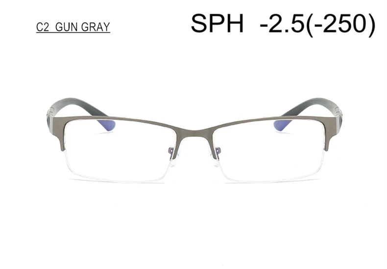 GUN GRAY (-2.5) Очки по рецепту для близорукости SPH-0,5-1-1,5-2-2,5-3-3,5-4-4,5-5-5,5-6 для женщин и мужчин полуоправа для близоруких F122 - Цвет оправы: GUN GRAY (-2.5)