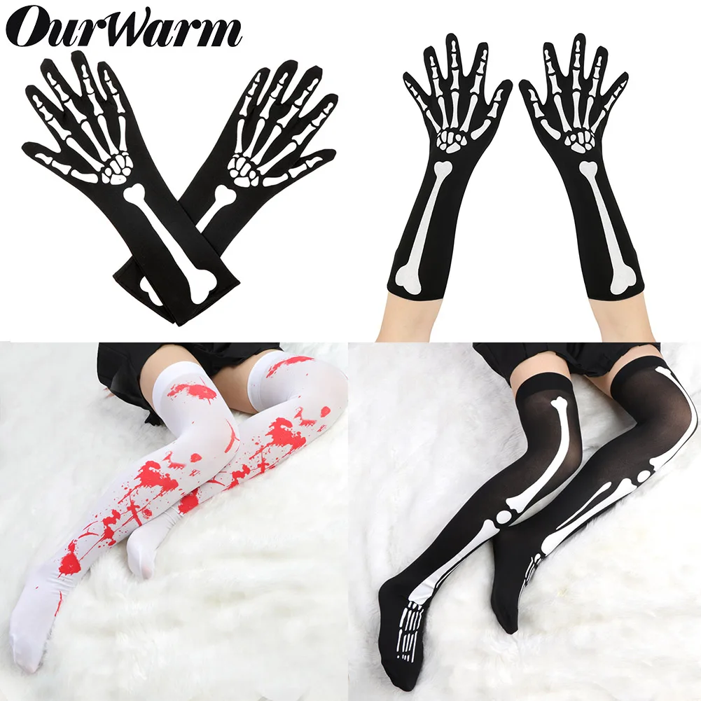 OurWarm женские гольфы для Хэллоуина модные платья чулки перчатки скелетоны носки