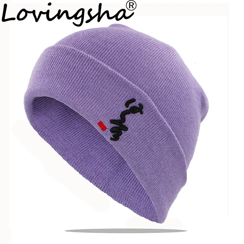 LOVINGSHA Women Men Winter Warm Hat For Adult Unisex Outdoor New Wool Knitted Beanies Skullies Casual Cotton Hats Cap HT143 skully with the brim