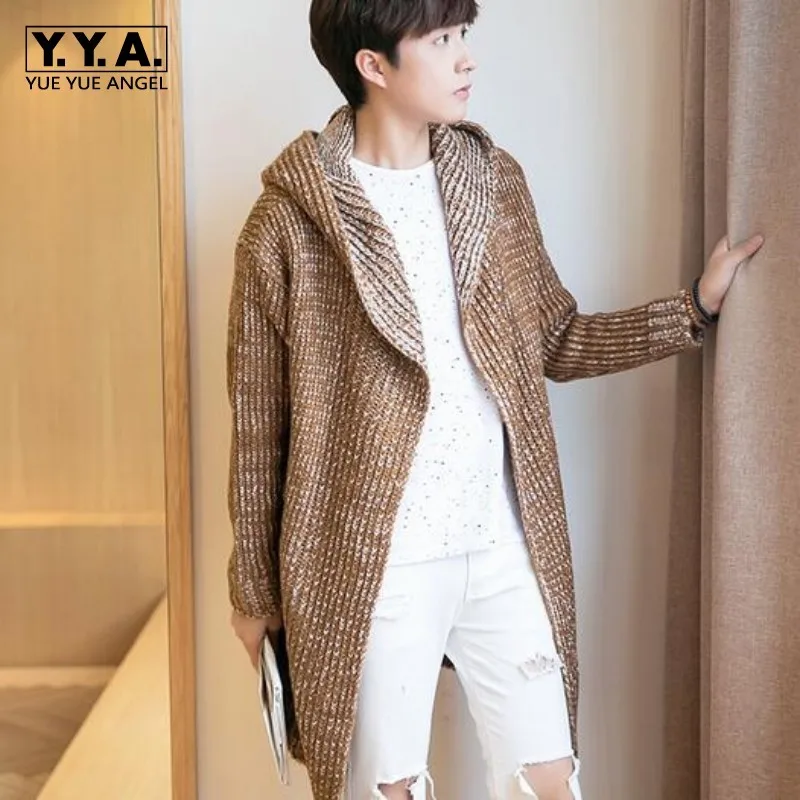 

Autumn Winter Loose Long Mens Cardigans Sweaters New Fashion Big Size Jumpers Mens Hooded Sueter Knit Sweater Jersey Sudaderas