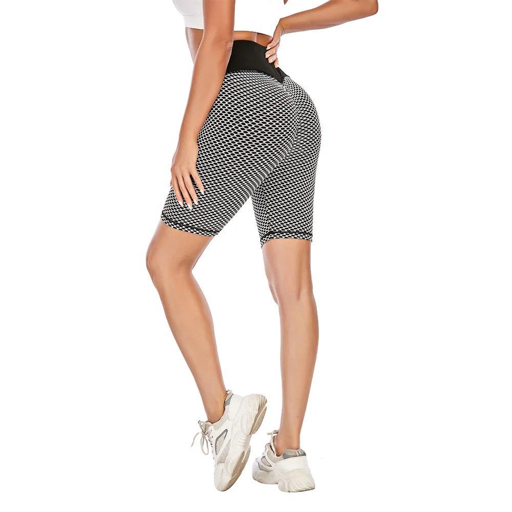 Compra online de Shorts femininos de ioga com controle de barriga, shorts  de treino para levantamento de bunda, cintura alta, leggings texturizados,  academia, fitness, esportes, shorts anticelulite