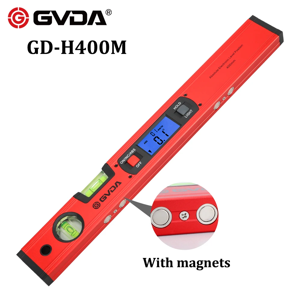 GD-H400M Magnets GVDA Цифровой Инклинометр транспортир электронный спиртовой уровень пузырьковый ящик 360 градусов Магнитный Гониометр угол наклона метр линейка - Цвет: GD-H400M Magnets