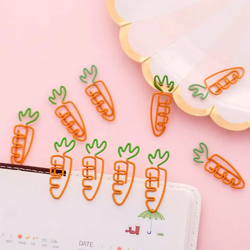 6pcs Creative Kawaii Carrot Shaped Metal Paper Clip Pin Bookmark Stationery School Office Supplies Decoration AXYF