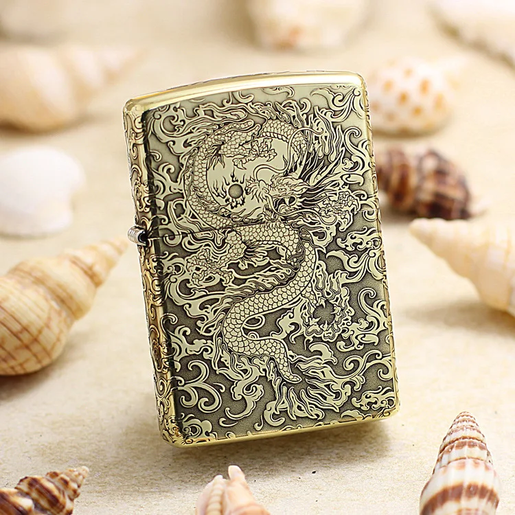 Оригинальная зажигалка Zippo медная ветрозащитная с 3d-гравировкой китайского
