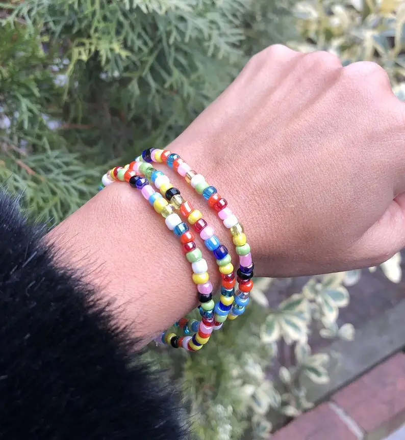 Simple Fashion Multicolor Boho Handmade Elastic Seeds Beaded Bracelets