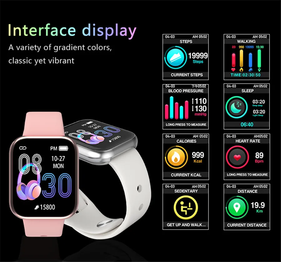 Bingofit Women Smart Watch Waterproof Heart Rate Blood Pressure Monitoring Pedometer Calories Health Bracelet Men Smartwatch