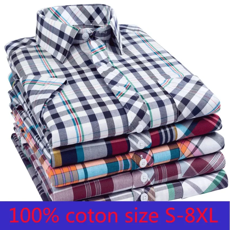 Mens Shirts Short-Sleeve Plaid Plus-Size Slim-Fit Casual Fashion Summer Cotton Loose