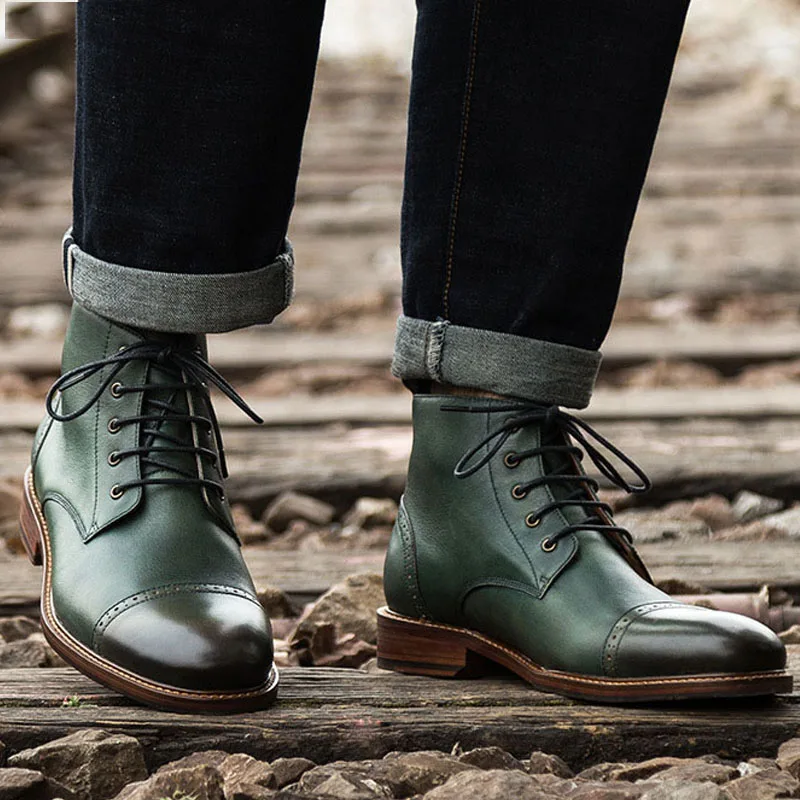 

Men's Riding Boots Genuine Leather Men Retro Short Chelsea Boots Business Leisure High-top Shoes Autumn Winter Cowhide