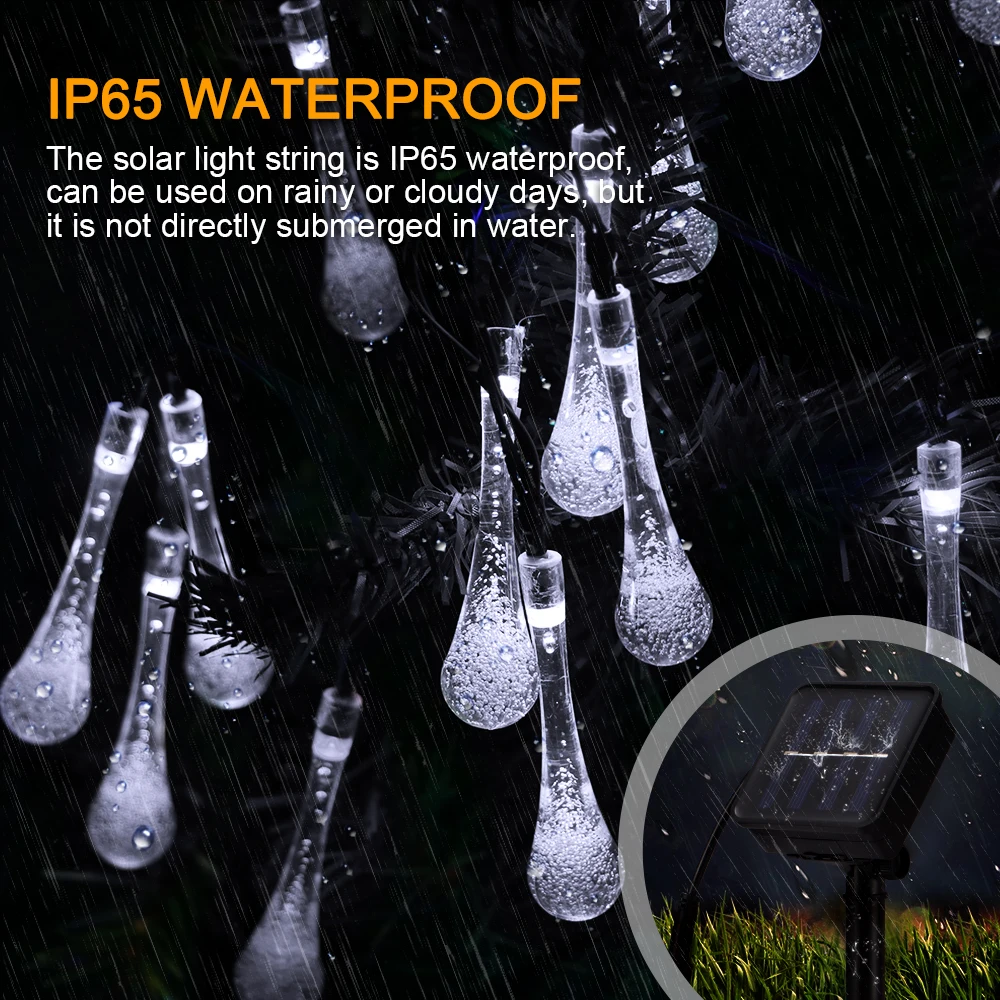 Перезаряжаемая Солнечная водная струна, светодиодные солнечные лампы IP65, водонепроницаемый датчик света для дома, улицы, сада, патио лампа, гирлянда