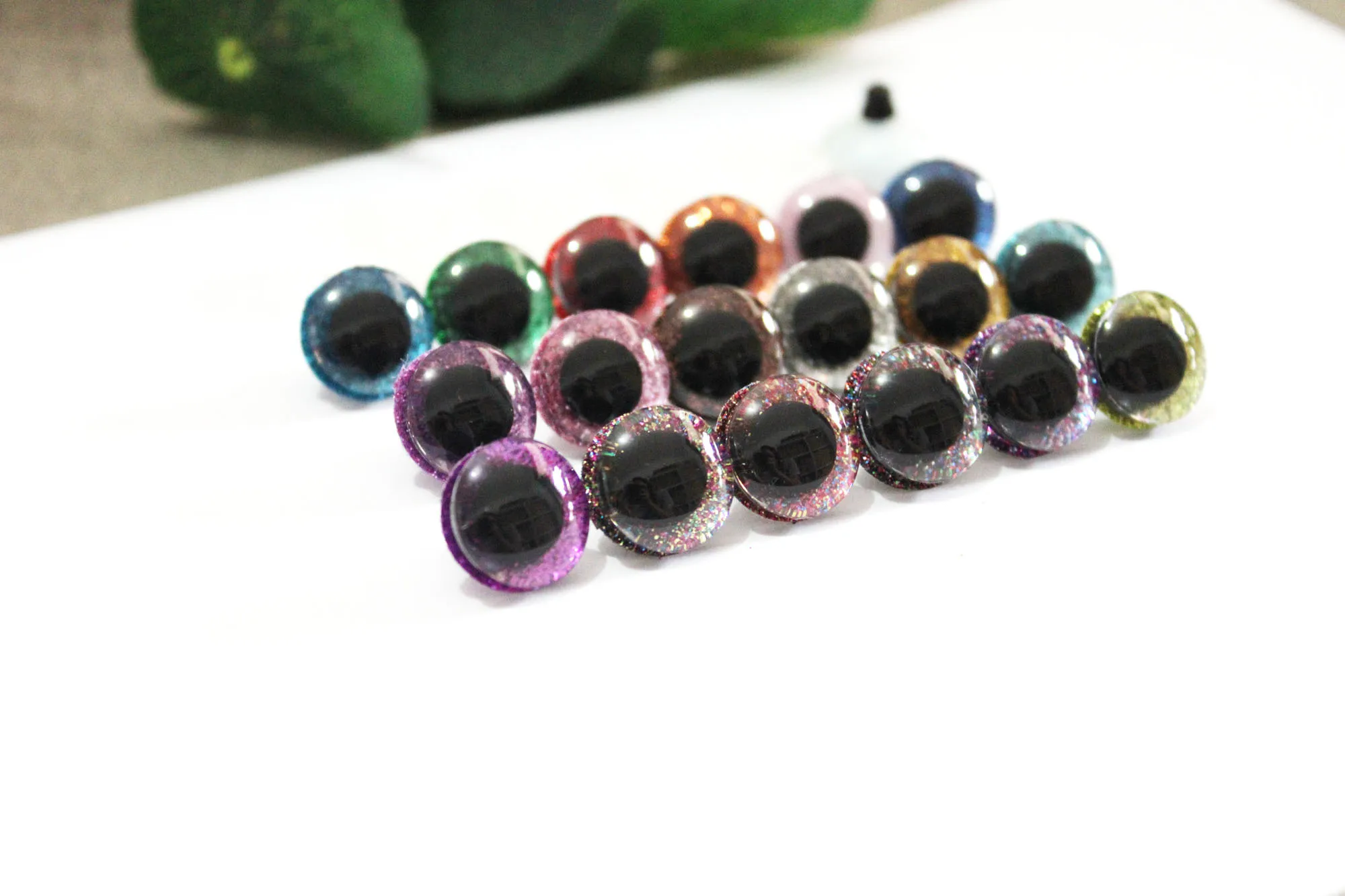 500pcs--N18-- 9mm-35mm 3D clear glitter toy eyes long stem + glitter fabric+ washer for diy plush toy doll