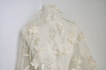 

Quality gauze fabric 3D CHIFFON FLOWER tissus High end dress wedding dress material