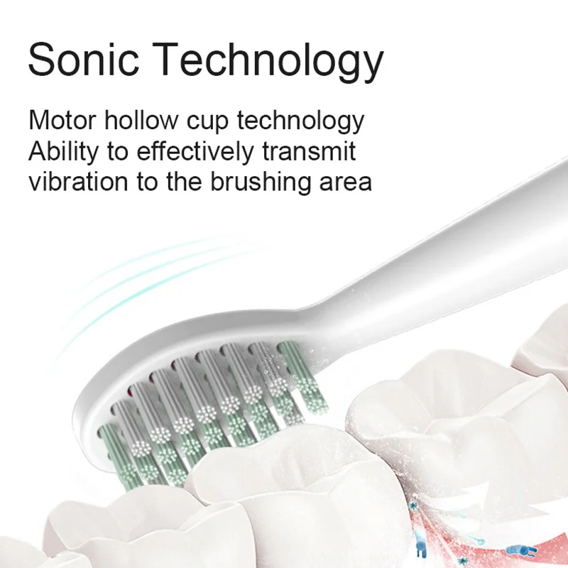 Перезаряжаемая электрическая зубная щетка акустическая волновая зубная щетка 2 шт. насадки для детских зубов белого цвета