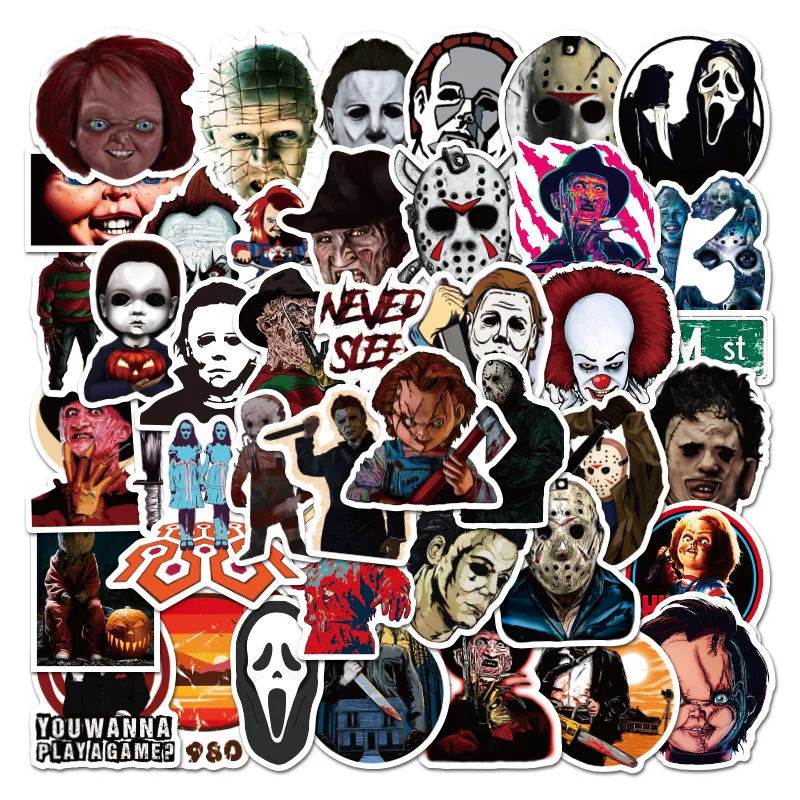 

50PCS Mixed Horror Movie Character Stickers Freddy Krueger The Joker Sticker for Motorcycle Laptop Suitcase Guitar Sticker
