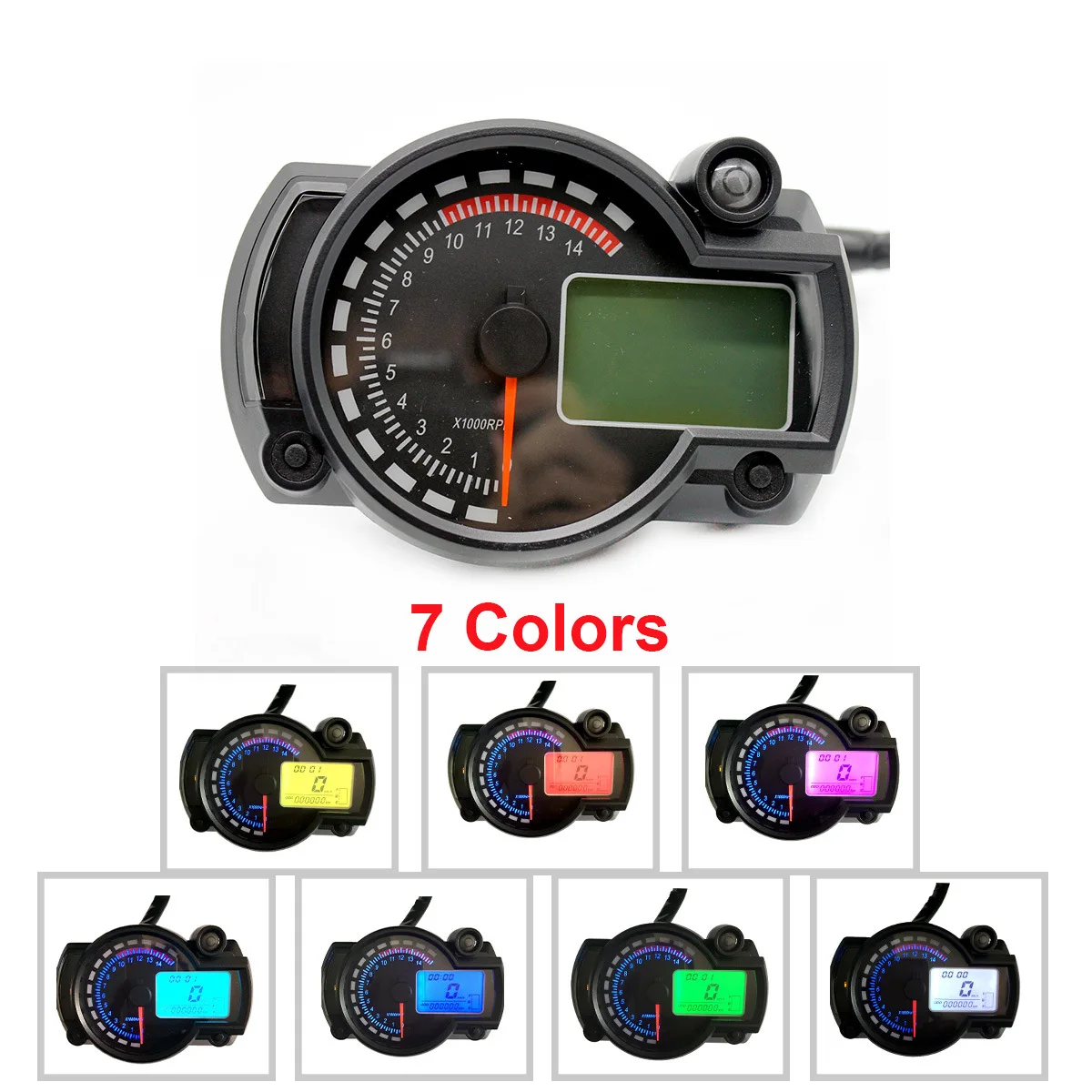 

DC 12V Multi-color LCD backlight digital Motorcycle odometer 7colors speedometer adjustable KM/H