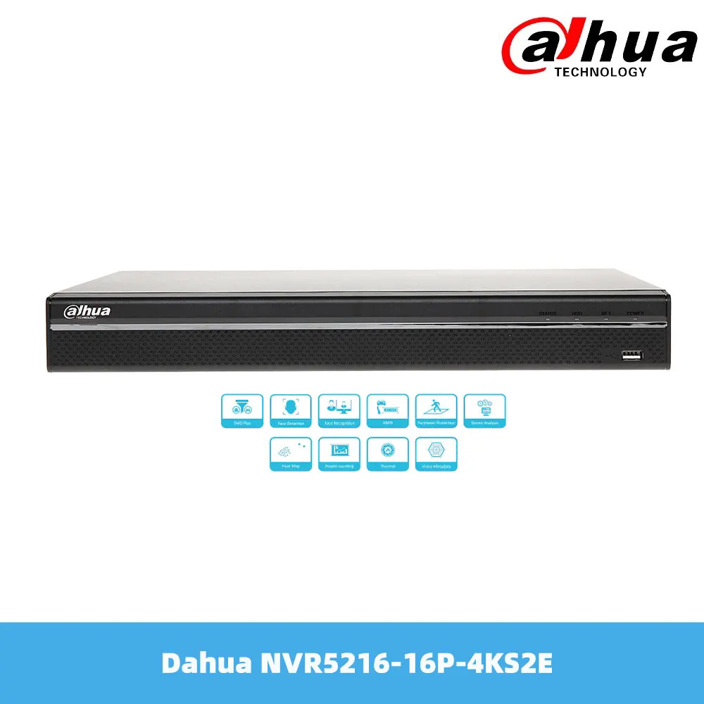 Сетевой видеорегистратор Dahua 16CH 16PoE Порты 8MP Разрешение 4K и H.265 Смарт 1U Lite сетевой
