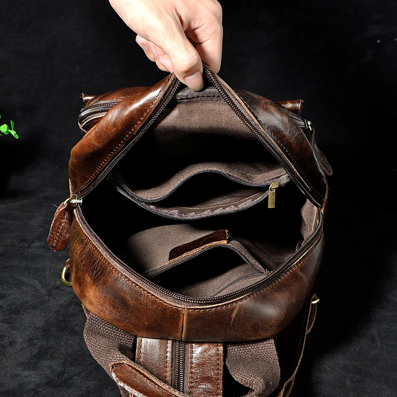 Unisex Original Leather Fashion Travel College School Book Bag Female Women Ladies Backpack Student Chest Sling Bag 1307-dc