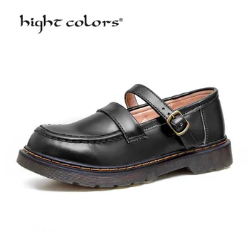 

New 2019 Women Creepers split leather Women Flats Platform JK Mary Jane Ankle Strap Student Ladies Loafers Shoes B1911-50