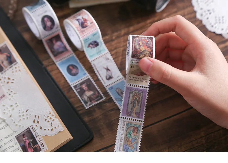 1 Roll Washi Tape Creative Vintage Stamp DIY Scrapbooking Album Diary Adhesive Japanese Kawaii Masking Tapes Label Sticker