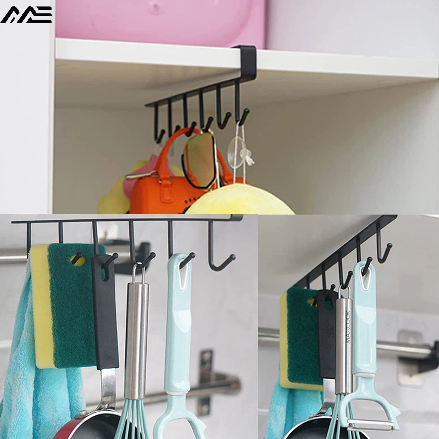 

Kitchen Iron Nail Free Hook Cabinet Storage Hanger Wardrobe Row Hook Door Rear Finishing Rack Mug Rack Coffee Cup Rack