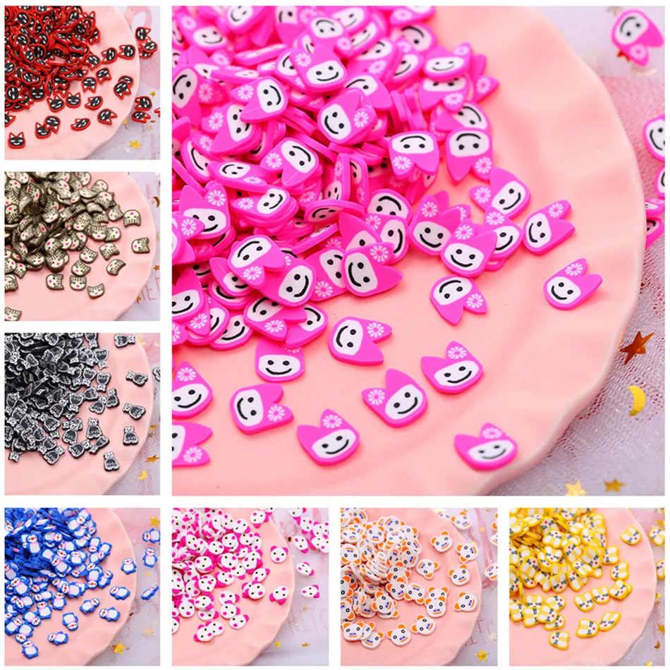 

100g/lot Cartoon Animals Polymer Hot Soft Clay Sprinkles for Crafts Slime Accessories DIY Making Fimo Klei Cute Mud Particles