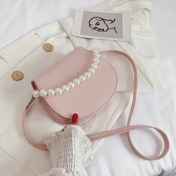 

Fashion Shoulder Handbag Pearl Tote Crossbody Bag Women Solid Color PU Leather for Outdoor Shopping Traveling Ornaments